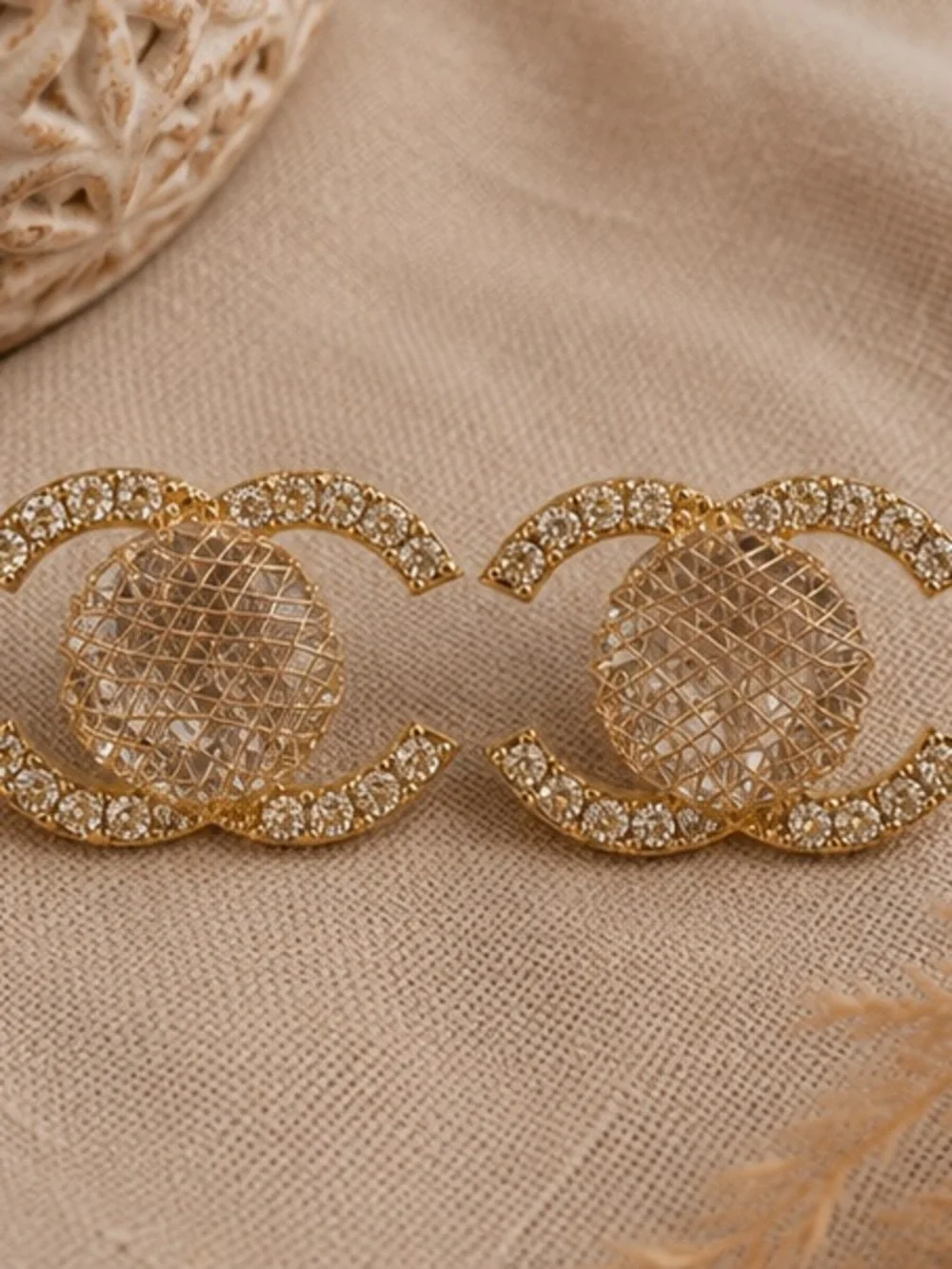 Gold Crystal Interlocking Stud Earrings - Designer-Inspired Women Jewelry